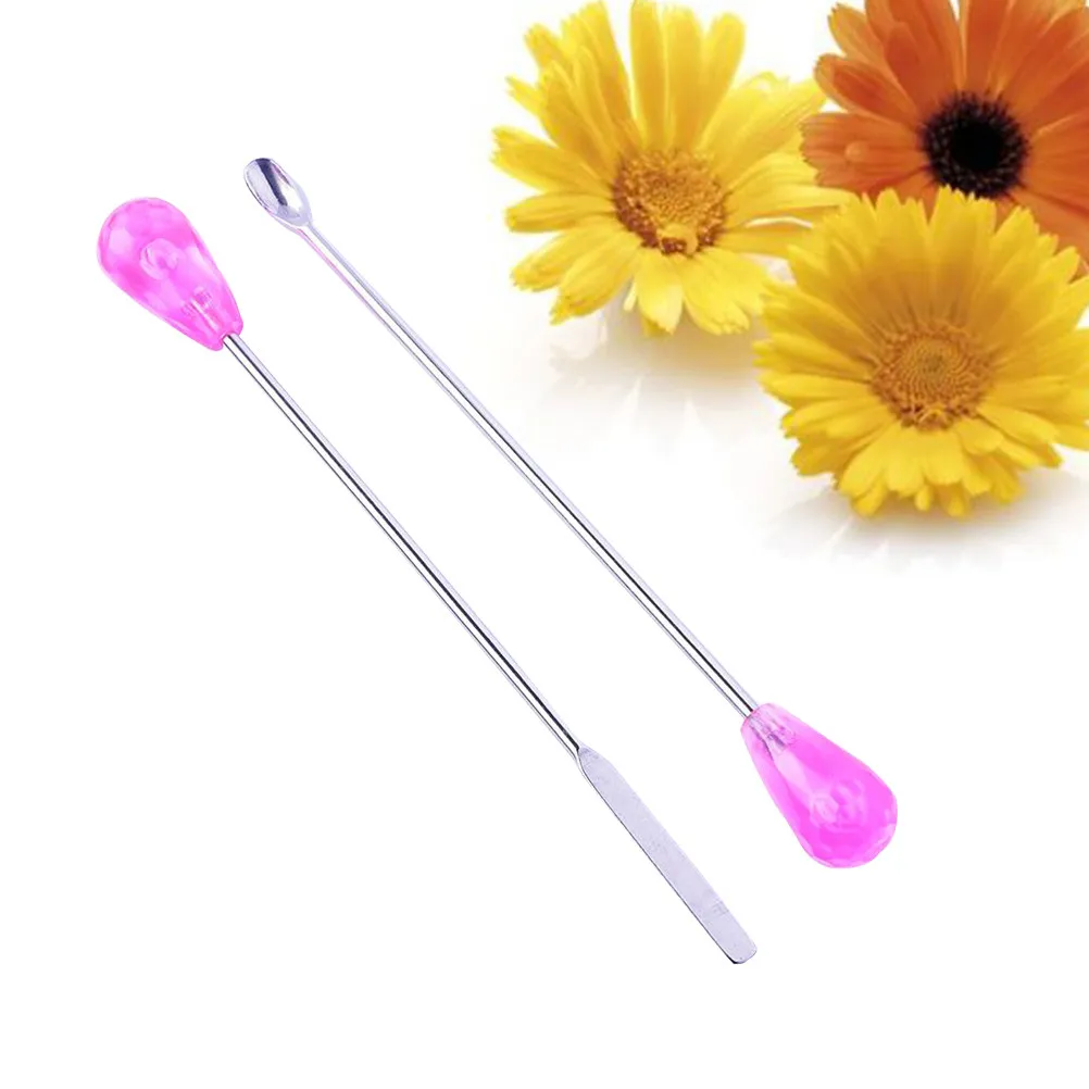 Pigment Stirring Bars 2 Piece Pink Stainless Steel Resin Tip Mixing Tools for Microblading Ink Nail Gel Polish
