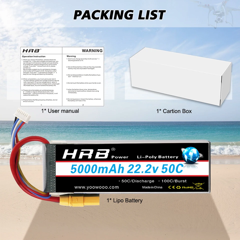 HRB 6S 5000mAh يبو بطارية XT90-S مكافحة شرارة موصل 50C 22.2 فولت بطارية توصيل خارجي كوادكوبتر هليكوبتر طائرة سيارة قارب شاحنة