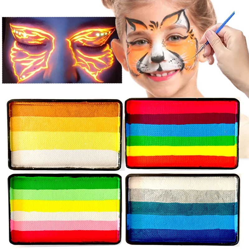 

50g Face Painting Rainbow Cake Split Body Makeup Fluorescent Water Activated Eyeliner Non Toxic Christmas Halloween Party Tools