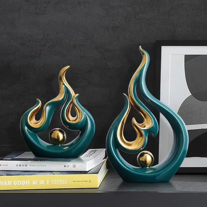 

Modern Ceramic Fire Shape Bead Ornaments Home Livingroom Table Figurines Crafts Bookcase Office Desktop Accessories Decoration