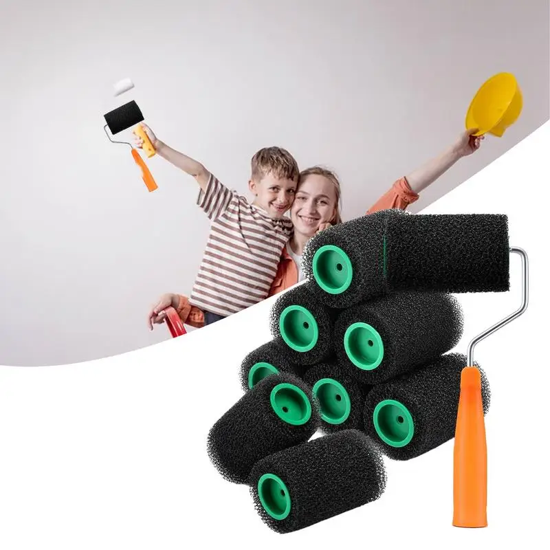 Roller Paint Brush Wall Painting Roller Tool Kit 10 Pieces Applicator Hand Tools Small With Replacement Covers For Interior &