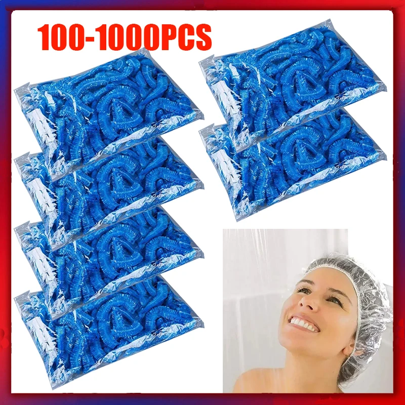 100-1000pcs Disposable Shower Caps Cover Waterproof Hair Dye Shower Caps Hotel Home Shower Bathing Clear Waterproof Cap Hats