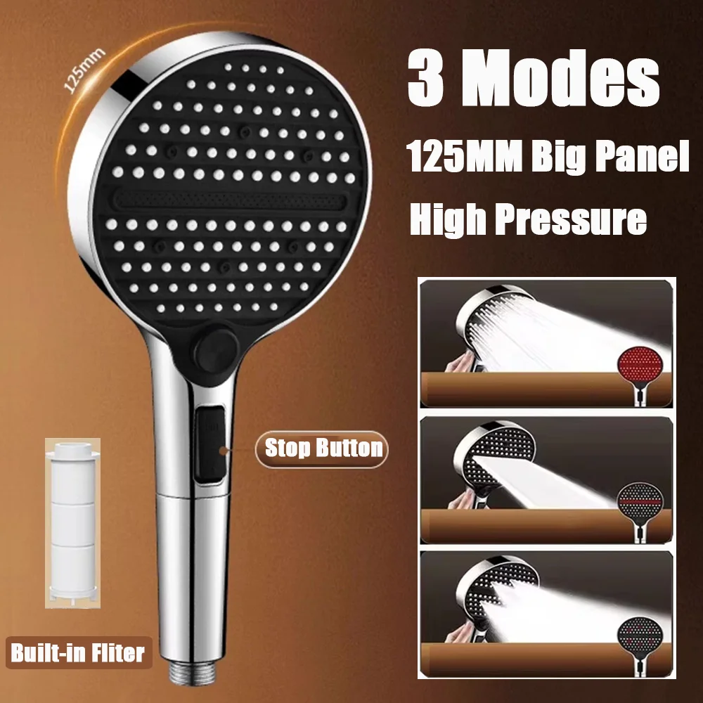 

1pc One-Key Stop Handheld Shower Head 4 Modes Adjustable Sprayer Multi-functional High Pressure Water Saving Filter Showerhead