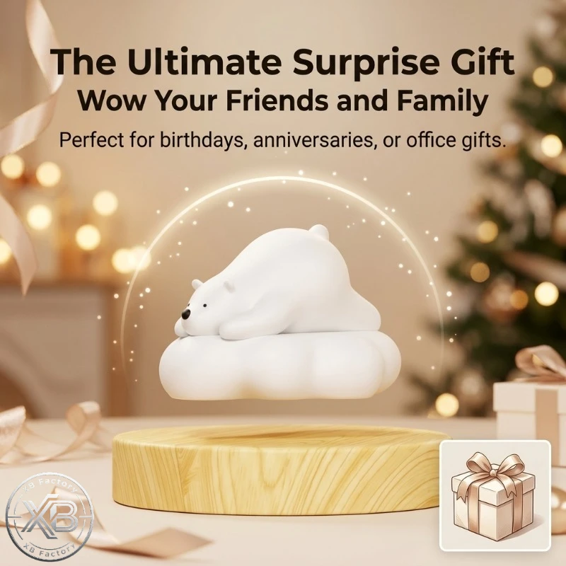Floating Magnetic Levitating Bear Cloud Polar Bear 360 Rotation Wood Base Unique Novelty Gift for Home Desktop Room Decoration