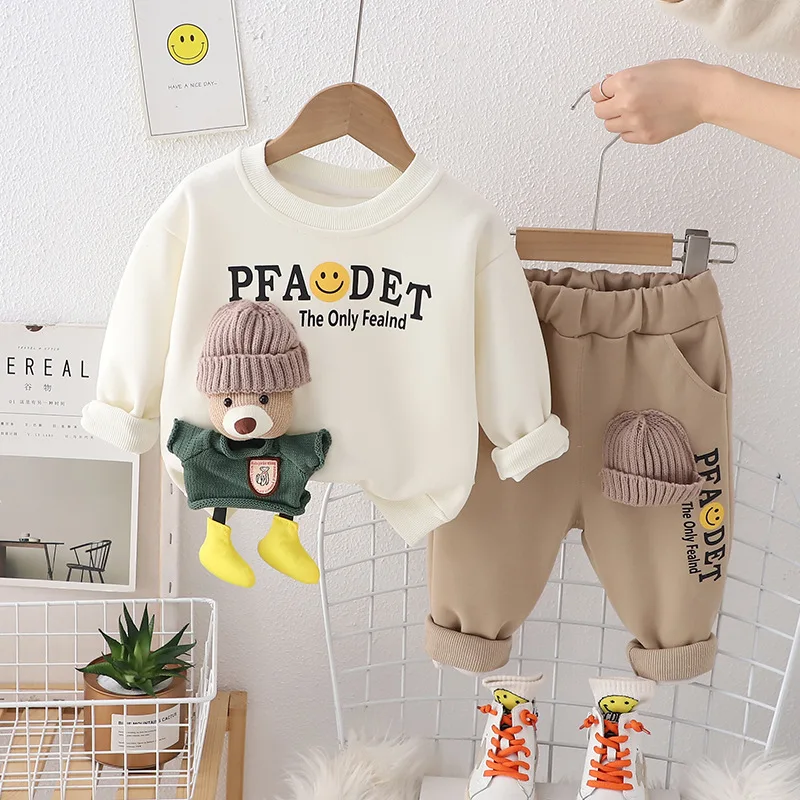 2pcs/set Kids Boy Long-sleeved Clothes Suit Children Sweater Cartoon Sweatshirts Three-dimensional Bear Baby Girl Sports Jacket