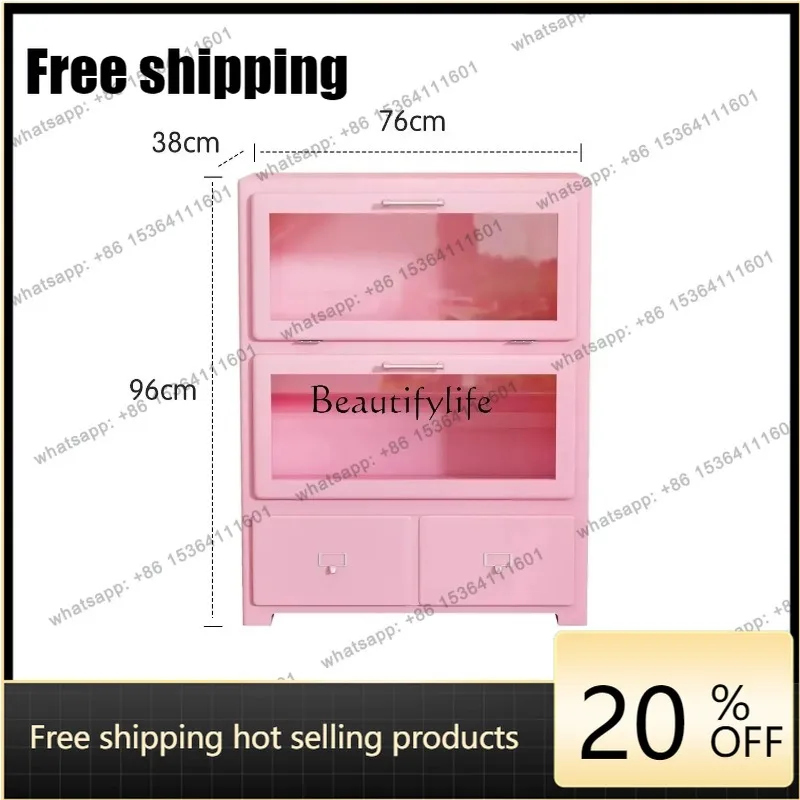 jj4  Dopamine Ins Pink Hand Office Storage Closet Living Room Storage Cupboard Modern Display Side Cupboard