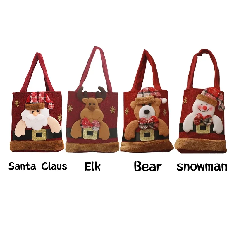 1/4PCS Santa Claus Snowman Deer Gift Bags Christmas Linen Carrying Apple Bag Candy Bag Handbag Gift Christmas Decorations