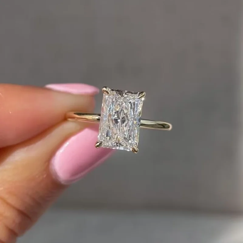 Minimalist 1-3ct Radiant Cut Moissanite Ring 925 Sterling Silver Engagement Solitaire Rings for Women Gold Plated Handmade Gifts