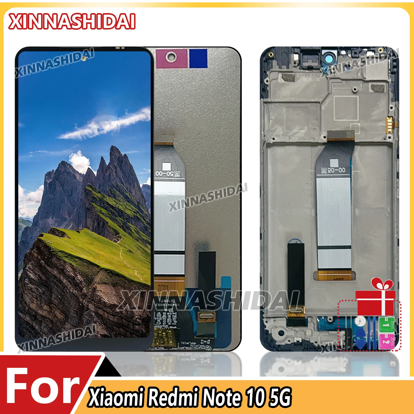 6,67 Zoll LCD-Display mit Touchscreen, Rahmen, Akkuabdeckung und Digitizer-Einheit als Ersatzteil für Xiaomi Redmi Note 10 5G