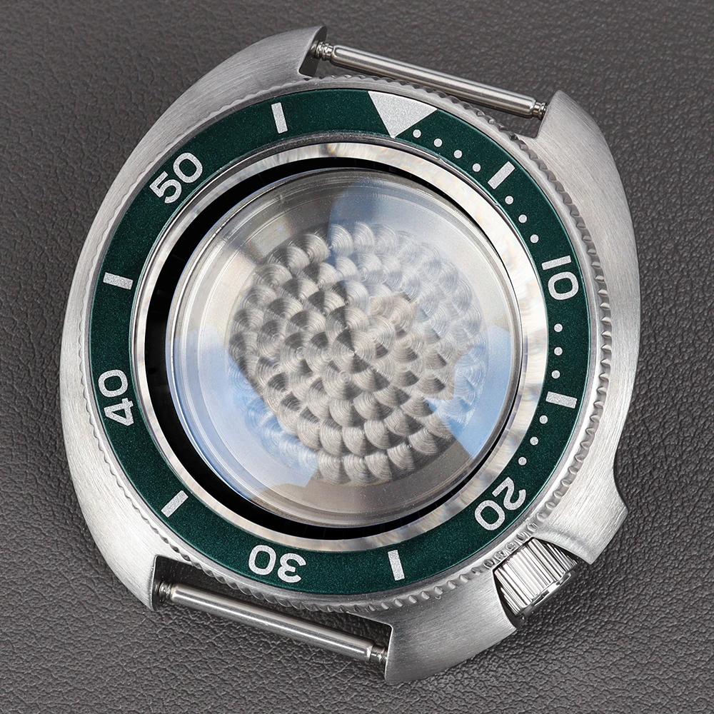 44mm Herren-Uhrengehäuse mit Saphirglas für Seiko SKX 6105 Turtle Mod Teile NH34 NH35 NH36 NH38 Uhrwerk, rein schwarzer Ziffernring