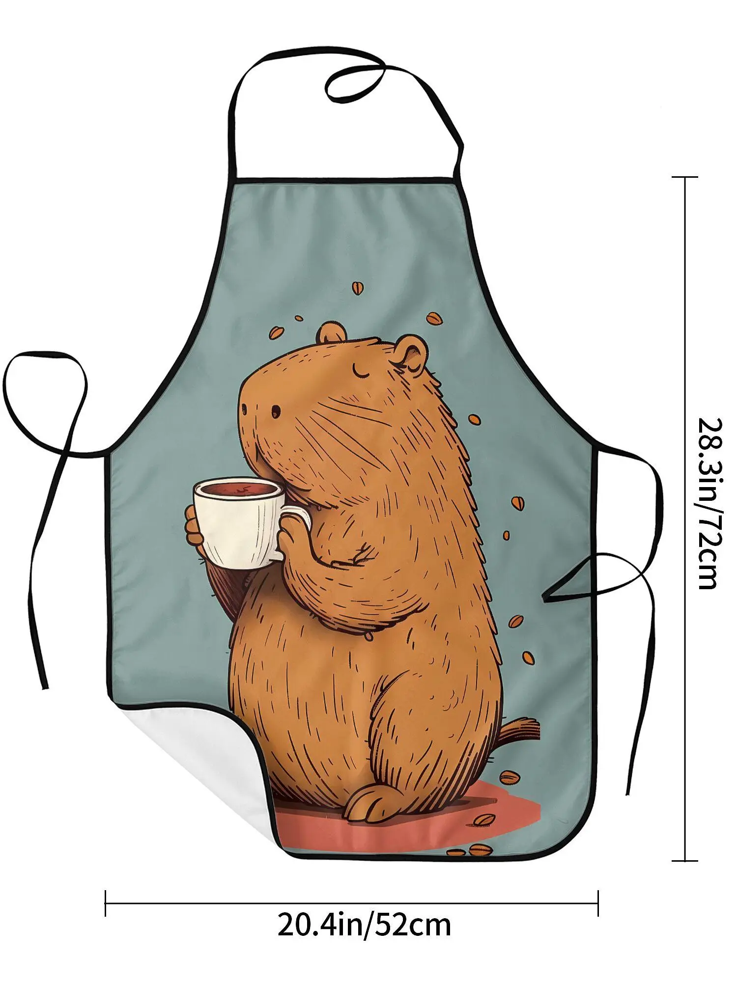 Capybara Drinking Coffee Apron Chill Animal Art Kitchen Cooking Baking Gift For Women Relaxing Chef Wear Cartoon Design