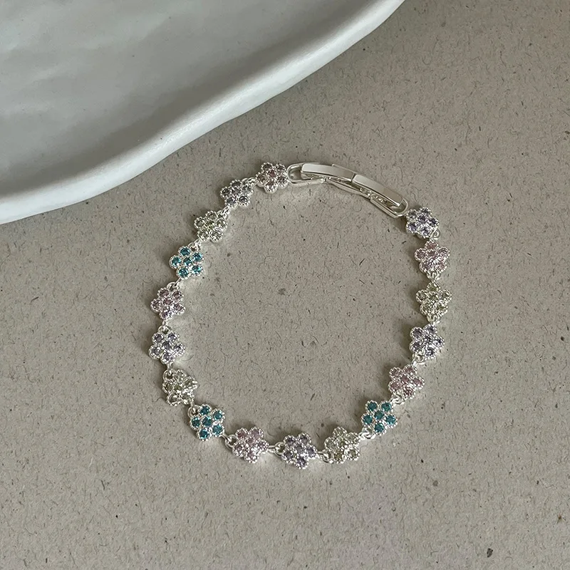 Minar 2026 Popular Candy Color CZ Cubic Zirconia Rhinestones Flower Charm Bracelets for Women Silver Plated Copper Accessories