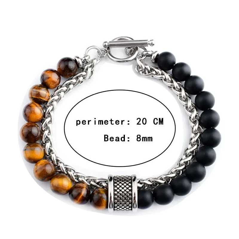 1 Piece Simple Temperament Black Beaded Chain with Natural Stone Beaded Chain Bracelets MEN\'S FASHION Items Holiday Travel Gift