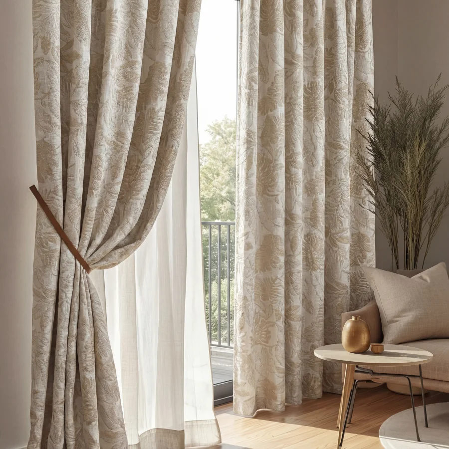 

Beige Chenil Sheer Curtains for Living Room Light Filtering Window Drapes for Bedroom Dining Curtains