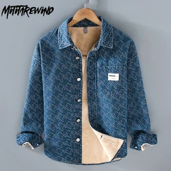 Winter Long Sleeve Denim Shirt Men High Street Fashion New Fleece Jean Shirts Woven Pattern Thicken Warm Shirt Man Causal Shirt