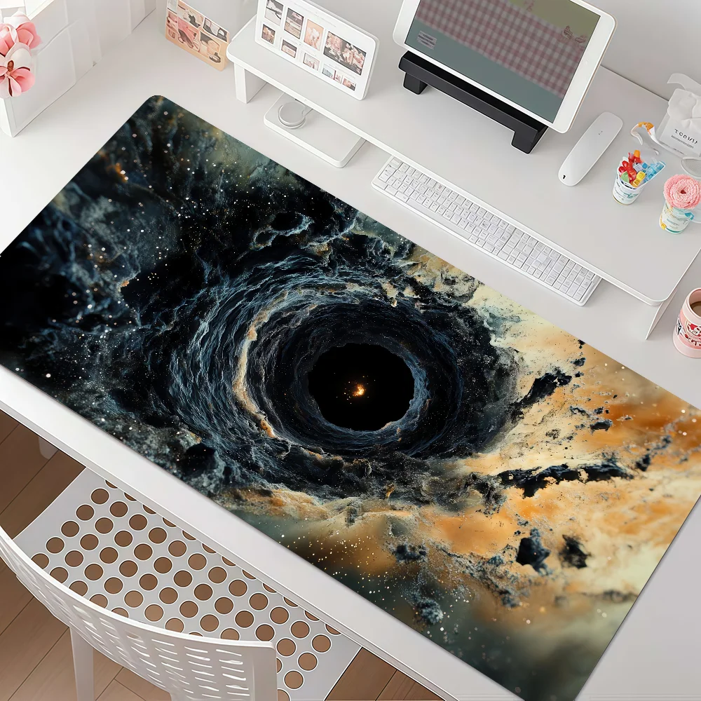 Space Black Hole Mouse Pad Large Non-Slip Waterproof Mat Stitched Edge Keyboard Pad for Gaming Daily Office