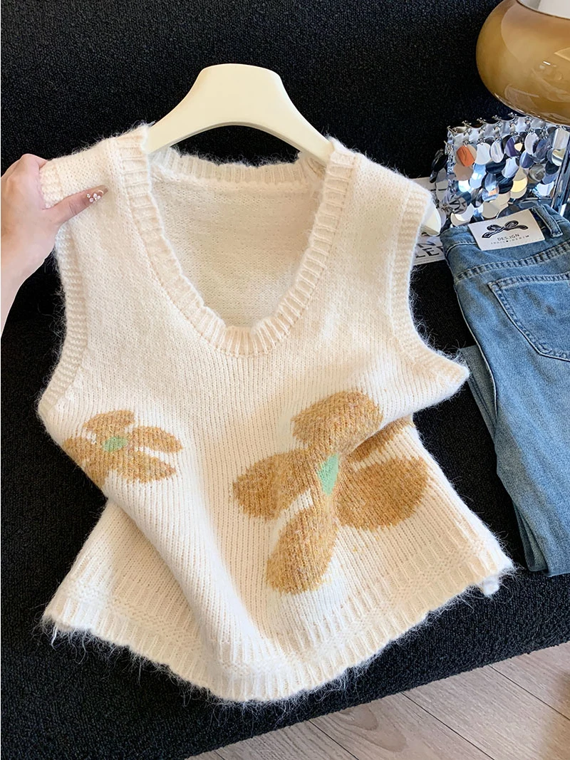 

Винтажный вязаный жилет для женщин на раннюю осень, свободный крой, модный топ с открытыми плечами