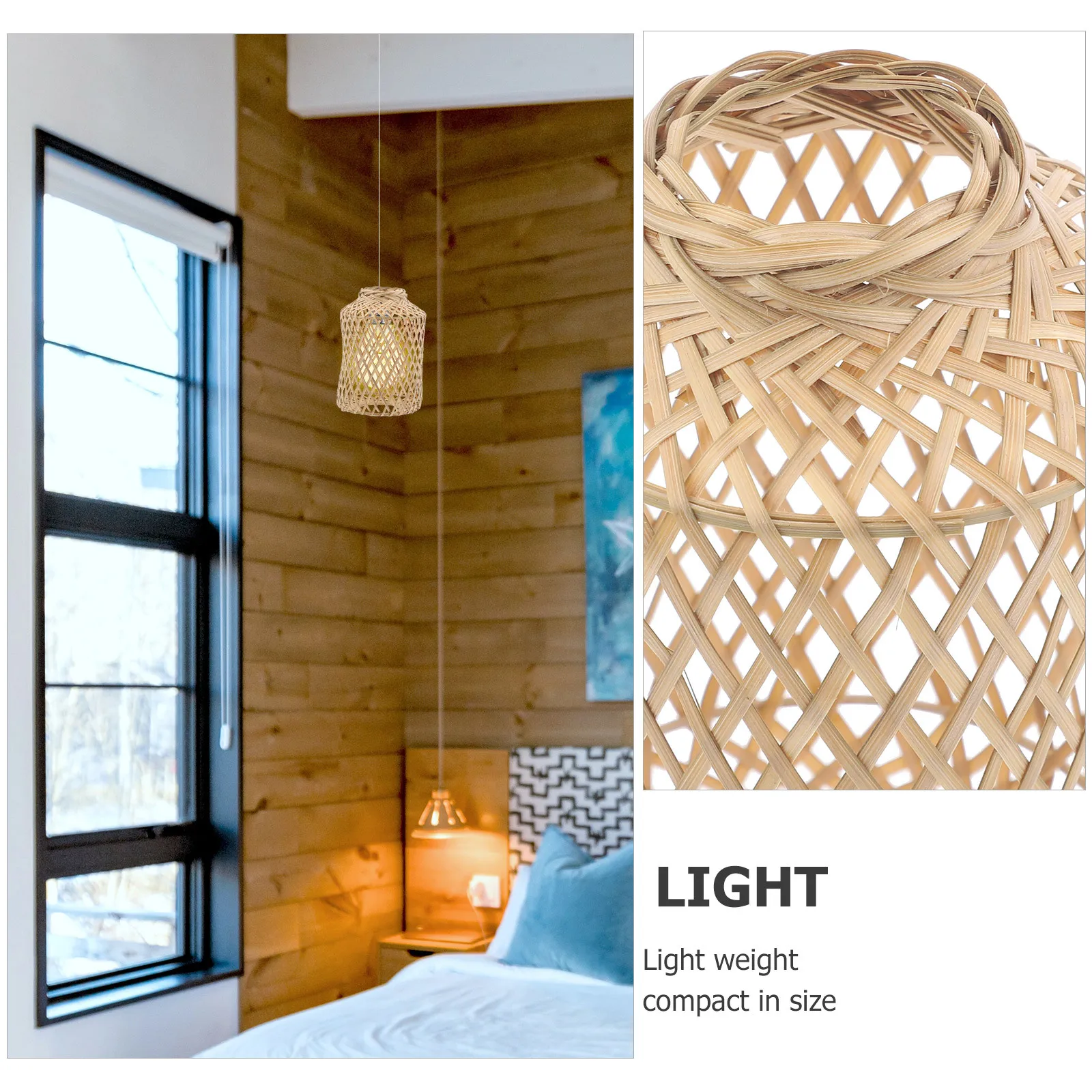 

Bamboo Pendant Lamp Shade Lightweight Woven Lampshade Decorative Cover for Ceiling Light Rustic Style Pendant Lamp Shade