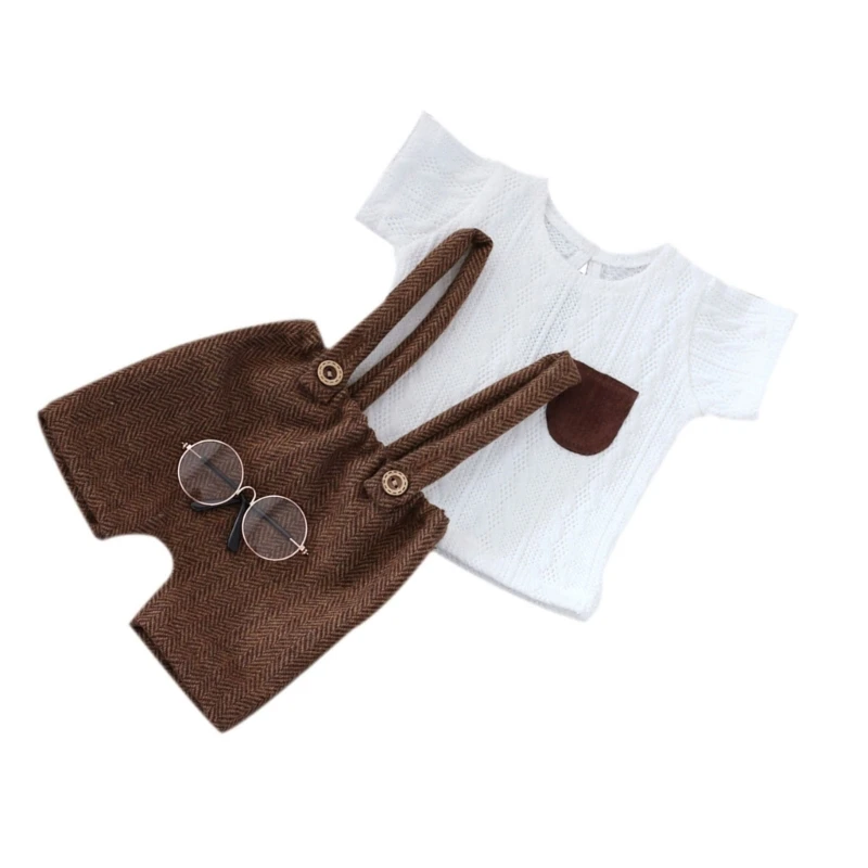 Infant Shirt with Glasses & Suspender Shorts Elegant Newborn Photoshoot Costume