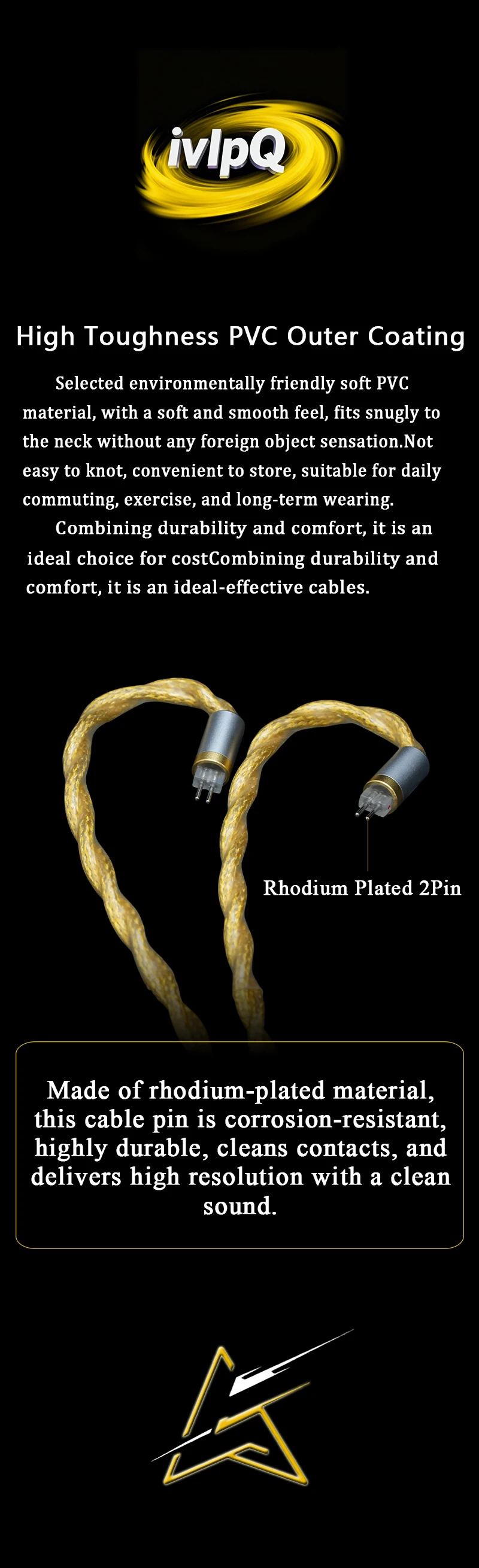 IvipQ-05 Huang Long 22AWG 8N OCC+8N OCC vergoldeter, abgeschirmter In-Ear-IEM-Kabel mit rhodiumbeschichtetem 4,4 mm/0,78 mm 2-Pin-Audiokabel – Detail 4