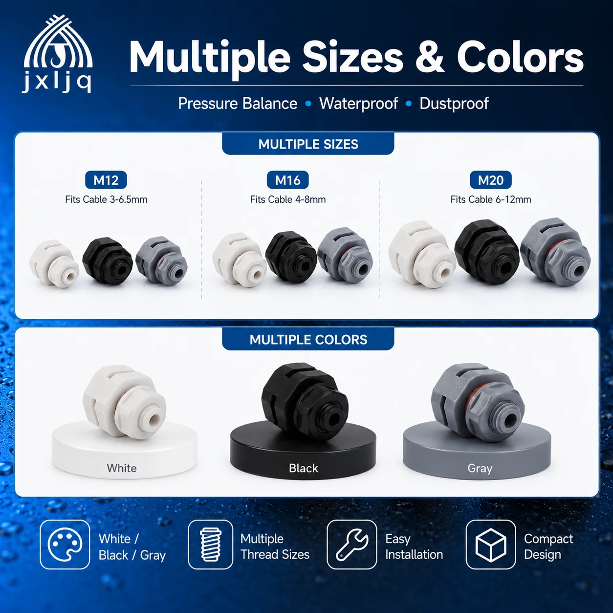 M5 M6 M8 M10 M12 M16 M20 IP68 Waterproof Breather Pressure Relief Screw-in Valve Air Vent Plug Black/White/Grey