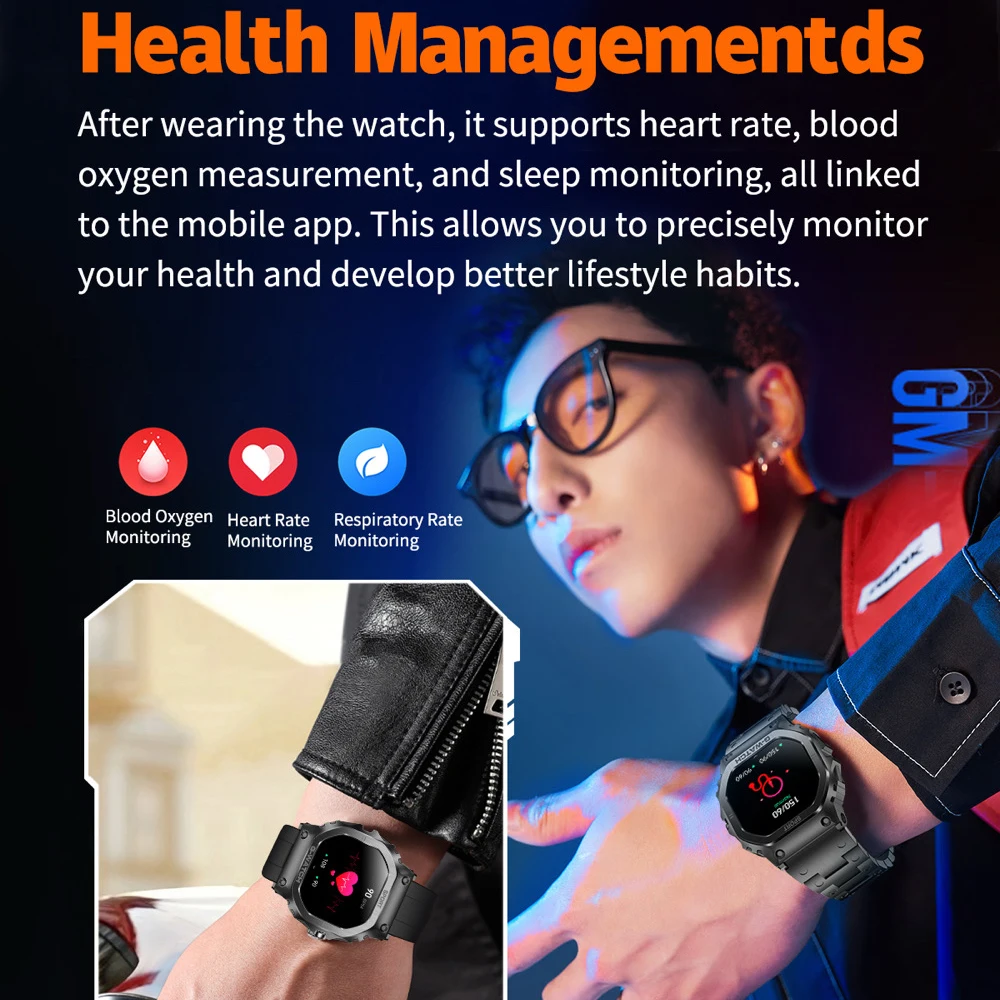 Умные часы для улицы, спортивные мужские умные часы с синим зубом, водонепроницаемые, 128 м, память, музыка, монитор здоровья сна, напоминание о информации