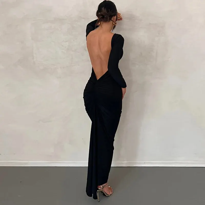 Dulzura Women 2025 Spring Autumn Long Sleeve Party Club Evening Streetwear Black Long Dress Wholesale Items For Business