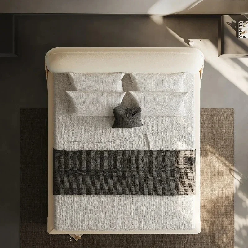 JJA15 Italian Minimalist Double Bed Emery Fabric Bedroom And Household Designer Cream Style High-End Elegant Marriage Bed Tatami