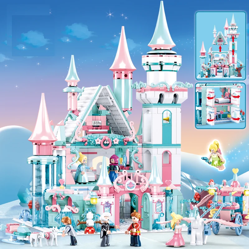 New Frozen Magic Castle Carriage Building Block Set Ice Queen Elsa Anna Princess Mini Action Figure Doll Brick Toy Girls Gift