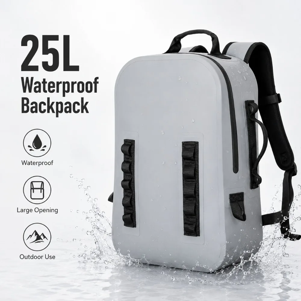 25L Waterproof Outdoor Backpack 600D TPU Dry Bag Airtight Zipper Fishing Tackle Backpack Camping Hiking Kayak Travel Bag