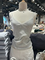 Lace Patchwork Slim Tank Tops Women Sexy V Neck Cotton Sleeveless Camisoles Vests Vintage Solid Sweet Basic Tops Y2k Clothes