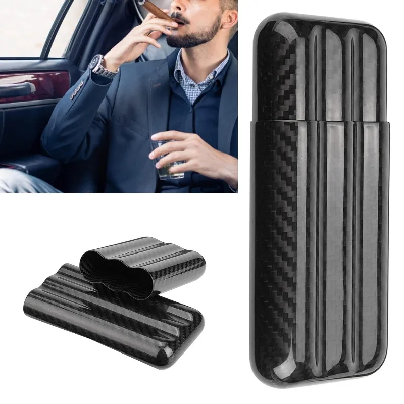 

Carbon Fibre Cigar Case Portable Travel Humidor for Cuban Cigars 3-Cigar Capacity Cigar Tube