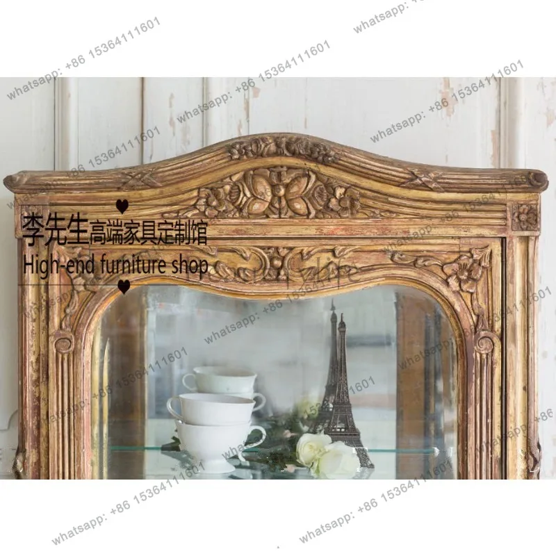 French solid wood old wine cabinet American retro glass single door side cabinet