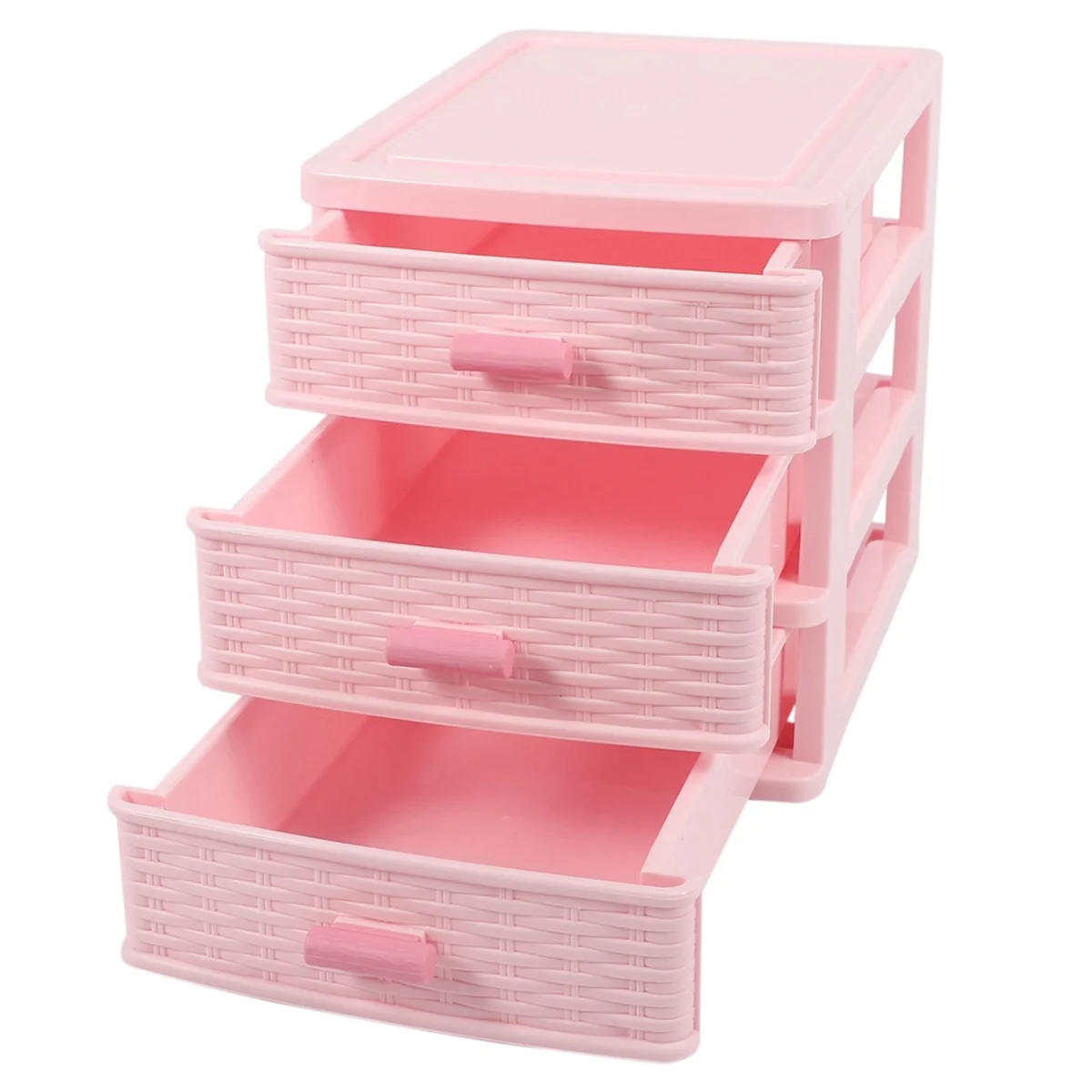 Plastic Jewelry Storage Box, 3 Compartment, Pink Drawer Organizer