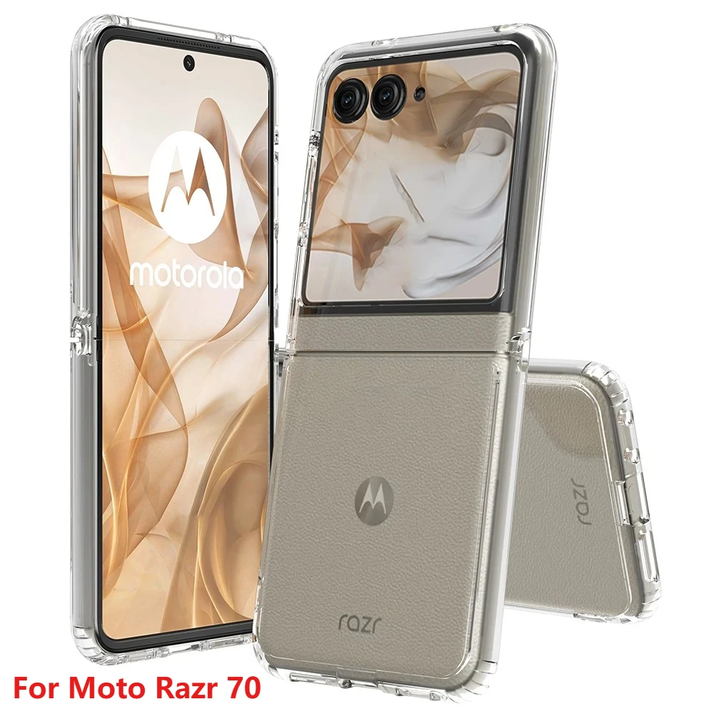Capa Transparente HD de PC com Airbag Antichoque para Moto Razr 70 60 50 Razr 2024, Sensação de Pele, Antirriscos, Antimarcas de Dedos, Capa Acrílica Transparente