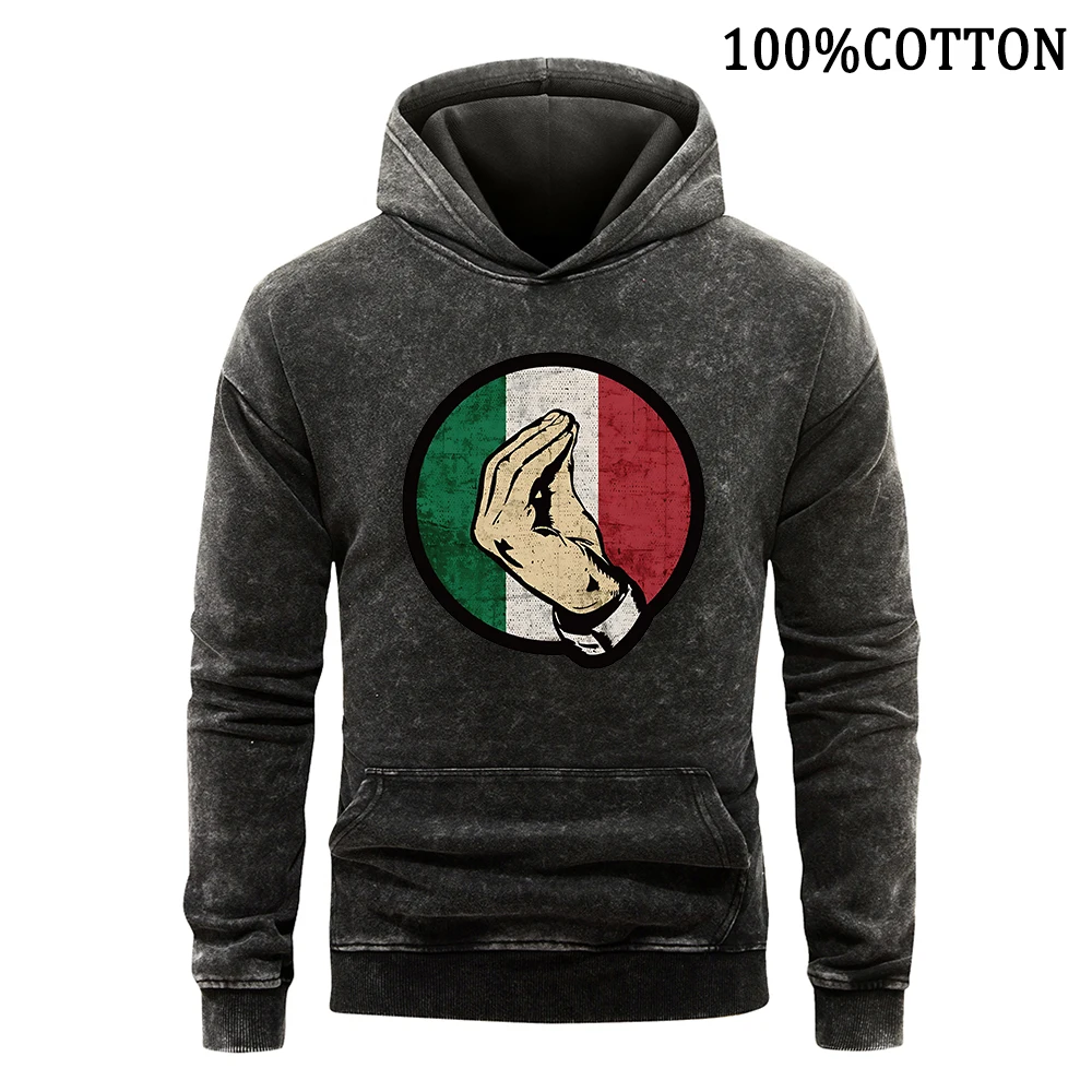 Hoodie pria Motif Gerakan klasik Italia Hoodie katun dicuci Vintage Hoodie Pullover nyaman lembut pakaian Hoodie bulu domba