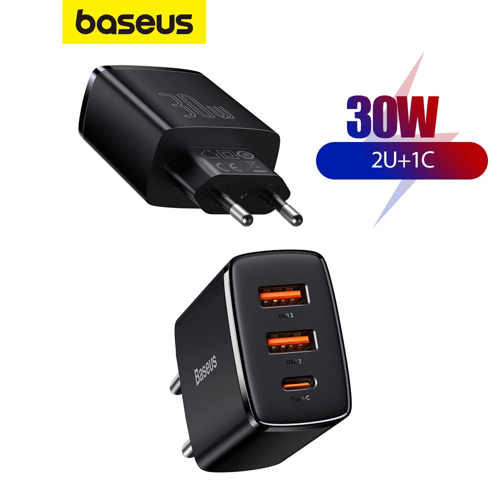 Baseus USB C Phone Charger 30W Type-C Fast Charger PD20W QC3.0 For iPhone15 14 13 12 Pro Max For Samsung Xiaomi Oneplus