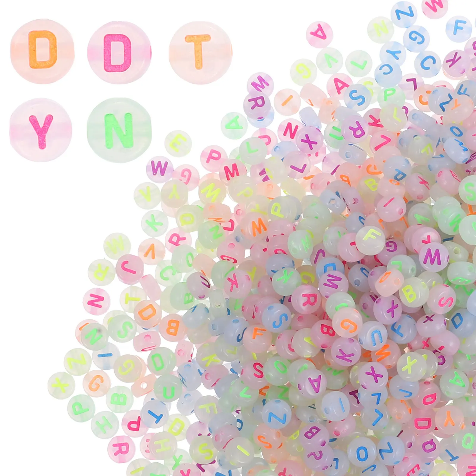 

1000Pcs Luminous Alphabet Letter Beads Glow in The Dark Round Loose DIY Jewelry Making Bracelet Craft Supplies Accessories
