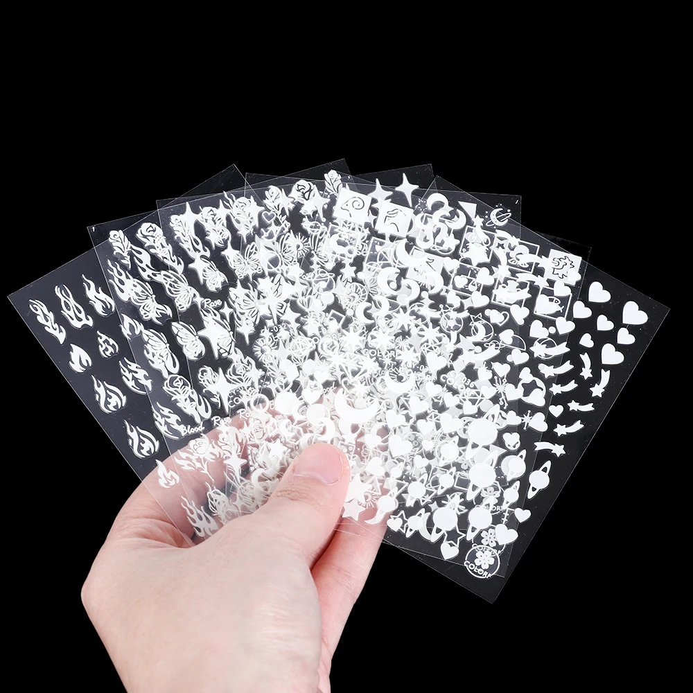 1/6PCS Glowing in Dark 3D Nail Polish Sticker Rose Butterfly Luminous Effect Flame Nail Stickers Nail Art Glitter Decal