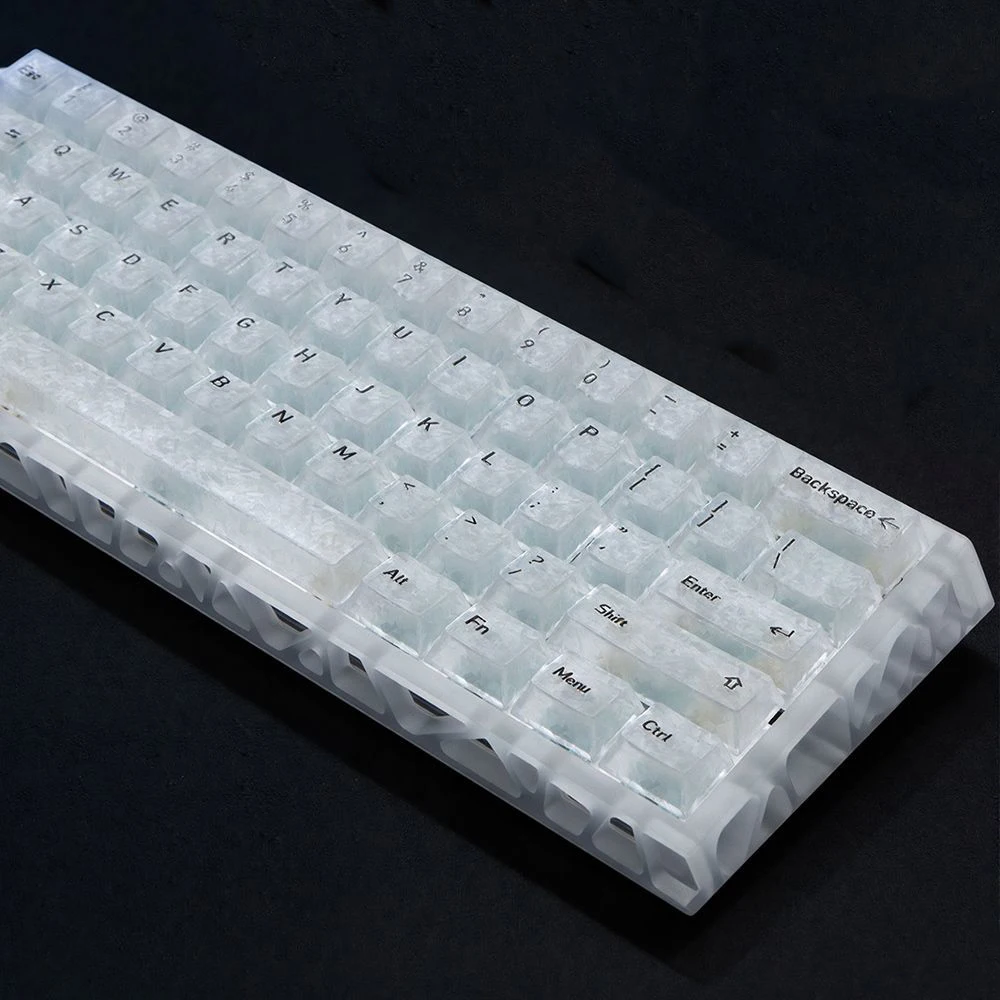 

136 клавишных колпачков с текстурой карбонового волокна, черно-белые, с УФ-печатью, светопропускающие, профиль Cherry, для механических клавиатур MX