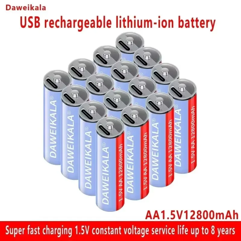 AA USB Rechargeable Li-ion Battery for Toy MP3 Player Thermometer Keyboard, 1.5V AA12800 mah, Li-ion Battery, New Product