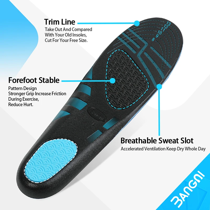 3ANGNI PU Material Quality One Pair Arch Support Ease Pressure Shock-Absorbant Sport Insole Solid Color Men Women All Applicable