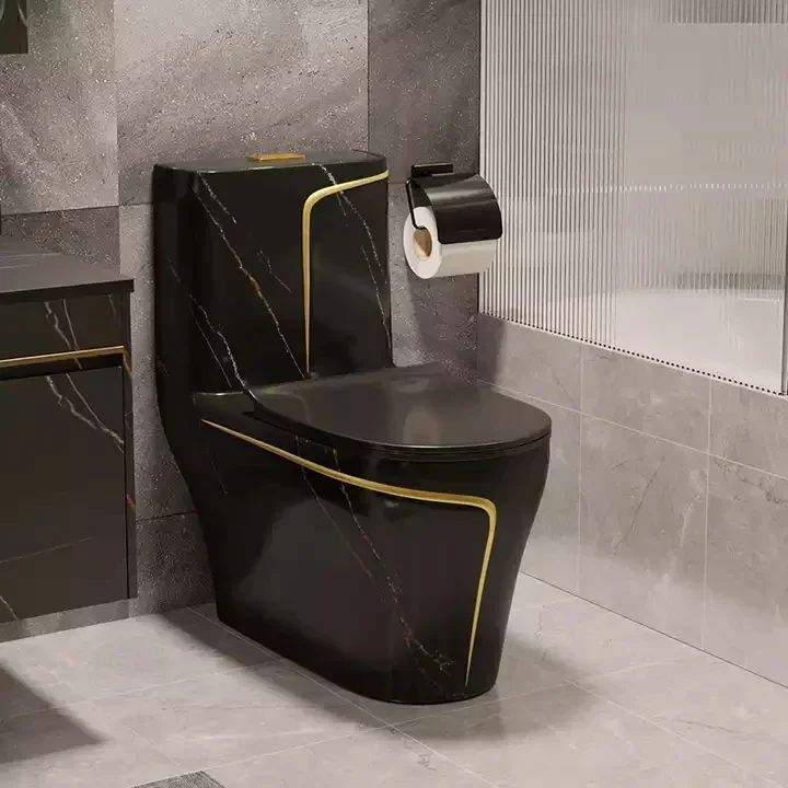 Bathroom Toilet,Luxury Inodoro Negro Sanitary Ware Ceramic Bathroom Porcelain Gold Black Colored Wc One Piece Toilet Bowl