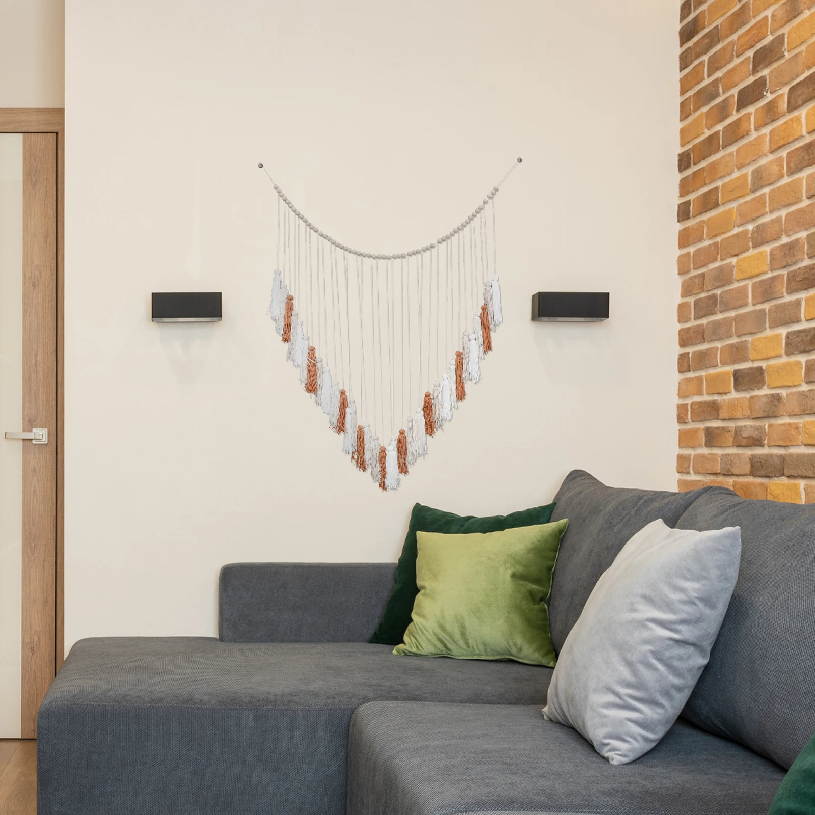 

1pc Bohemian Wooden Bead Tassel Wall Hanging Decor Premium Cotton Home Office Ornament Stylish Tapestry Bedroom Backdrop