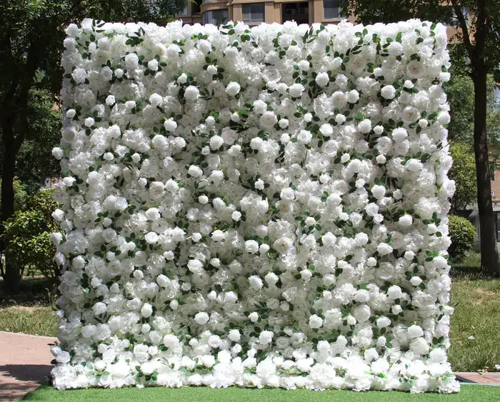 

Royal Series 3D Luxury White Rose Green leaves Artificial fabric Birthday Party Flower wall Wedding background wall decoration