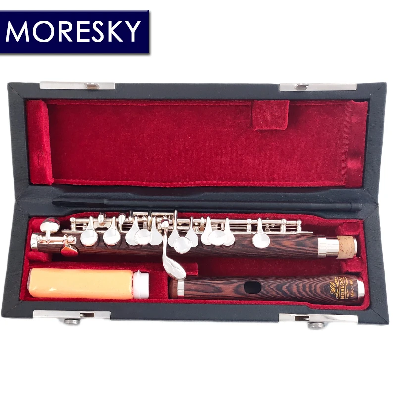 MORESKY Dalbergia cearensis Ducke Wood Piccolo C Key Мельхиор Флейта полуразмера Посеребренный материал корпуса Черное дерево MPC-166