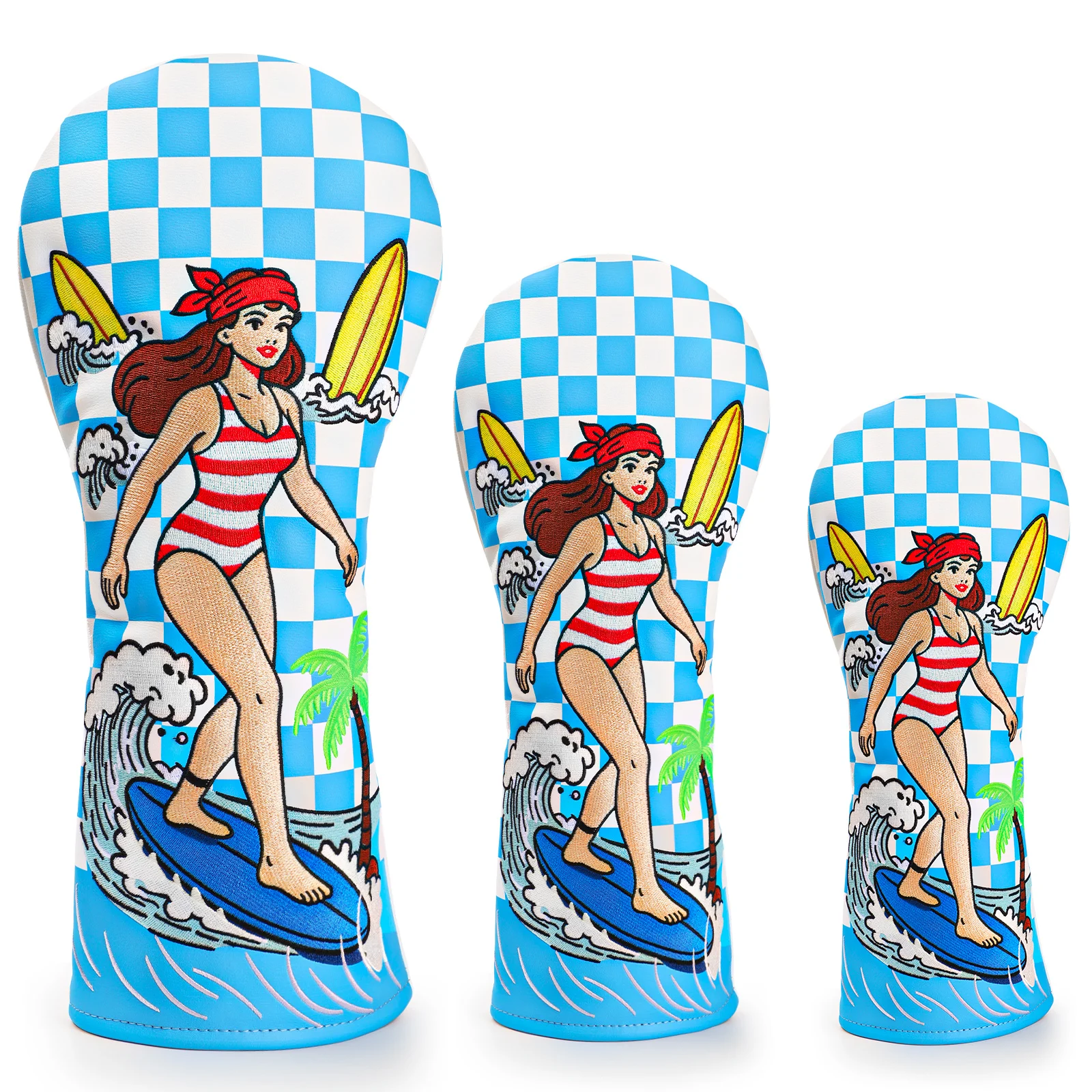 

Чехлы для клюшек для гольфа с вышивкой Surf Girl: чехлы для драйверов, чехлы для вудов Fairway, чехлы для гибридов, кожаные чехлы для гольф-клюшек для большинства брендов