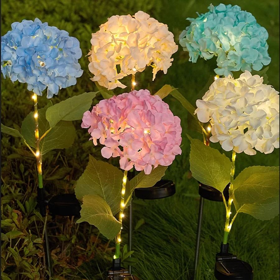 LED Simulation Hydrangea Solar Ground Insert Light Outdoor Waterproof Garden Lawn Light Solar Garden Light ﻿