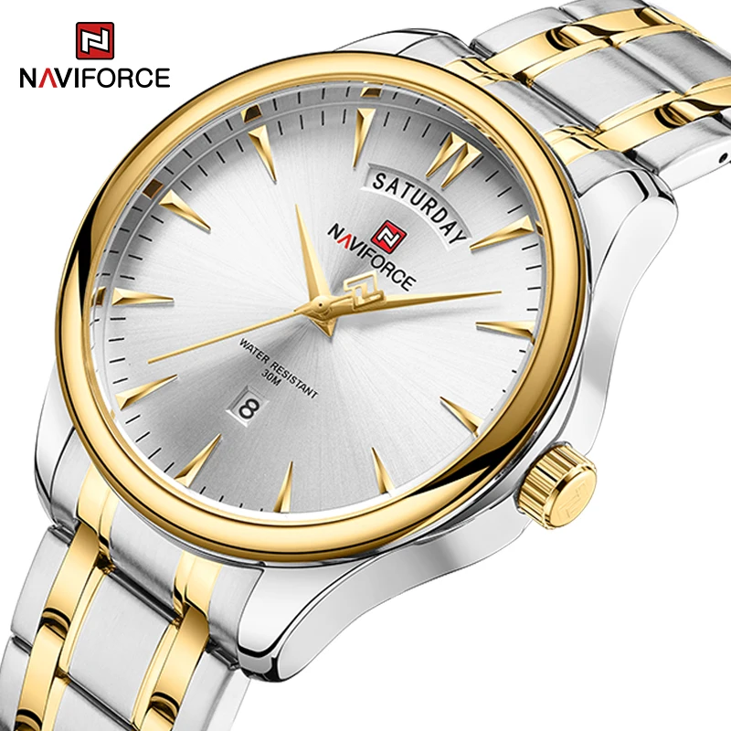 NAVIFORCE Men Classic Quartz Stainless Steel Luxury Watches Day and Date Display High Quality Waterproof Male Clock Reloj Hombre