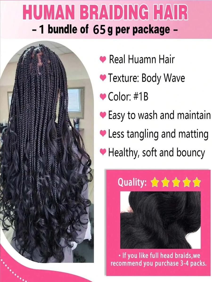 24 Inch Body Wave Braiding Hair 65g One Bundle/Pack Body Wave Bulk Human Hair for Braiding Unprocessed 15A Brazilian Human Hair Braiding Hair Extensions for Boho Braids Natural Black Daily Use S4d911f8f92274b1a90a45a5a1db3d260l